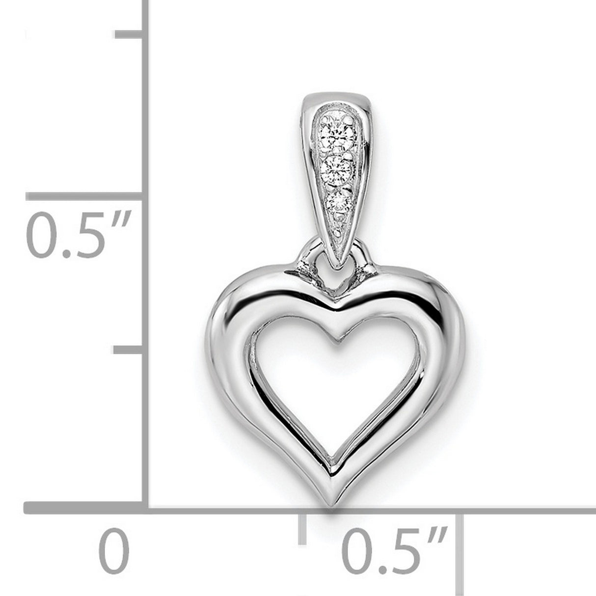 Sterling Silver Heart Pendant with Open Design and Cubic Zirconia Bail