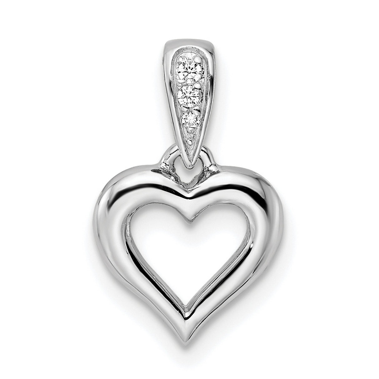 Sterling Silver Heart Pendant with Open Design and Cubic Zirconia Bail