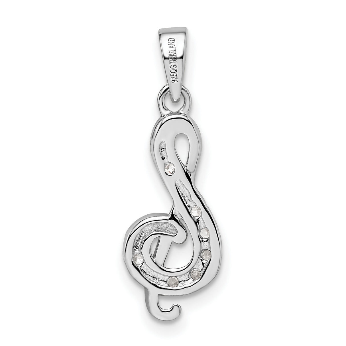 Sterling Silver Treble Clef Pendant with Cubic Zirconia Accents, Musical Note Jewelry