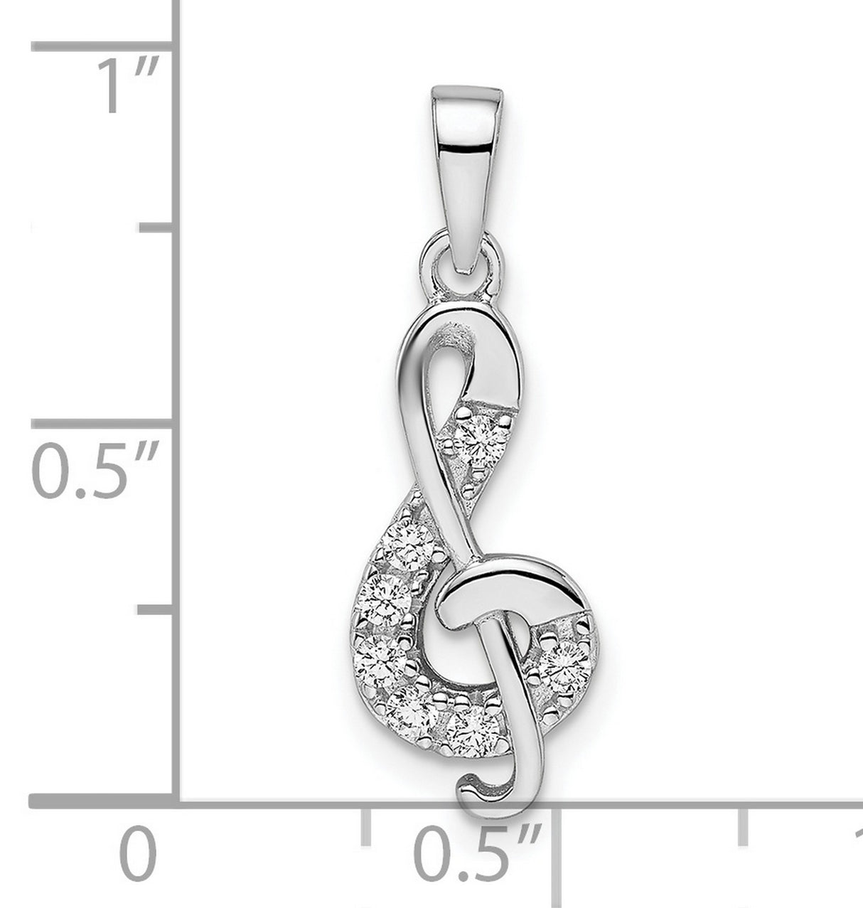 Sterling Silver Treble Clef Pendant with Cubic Zirconia Accents, Musical Note Jewelry