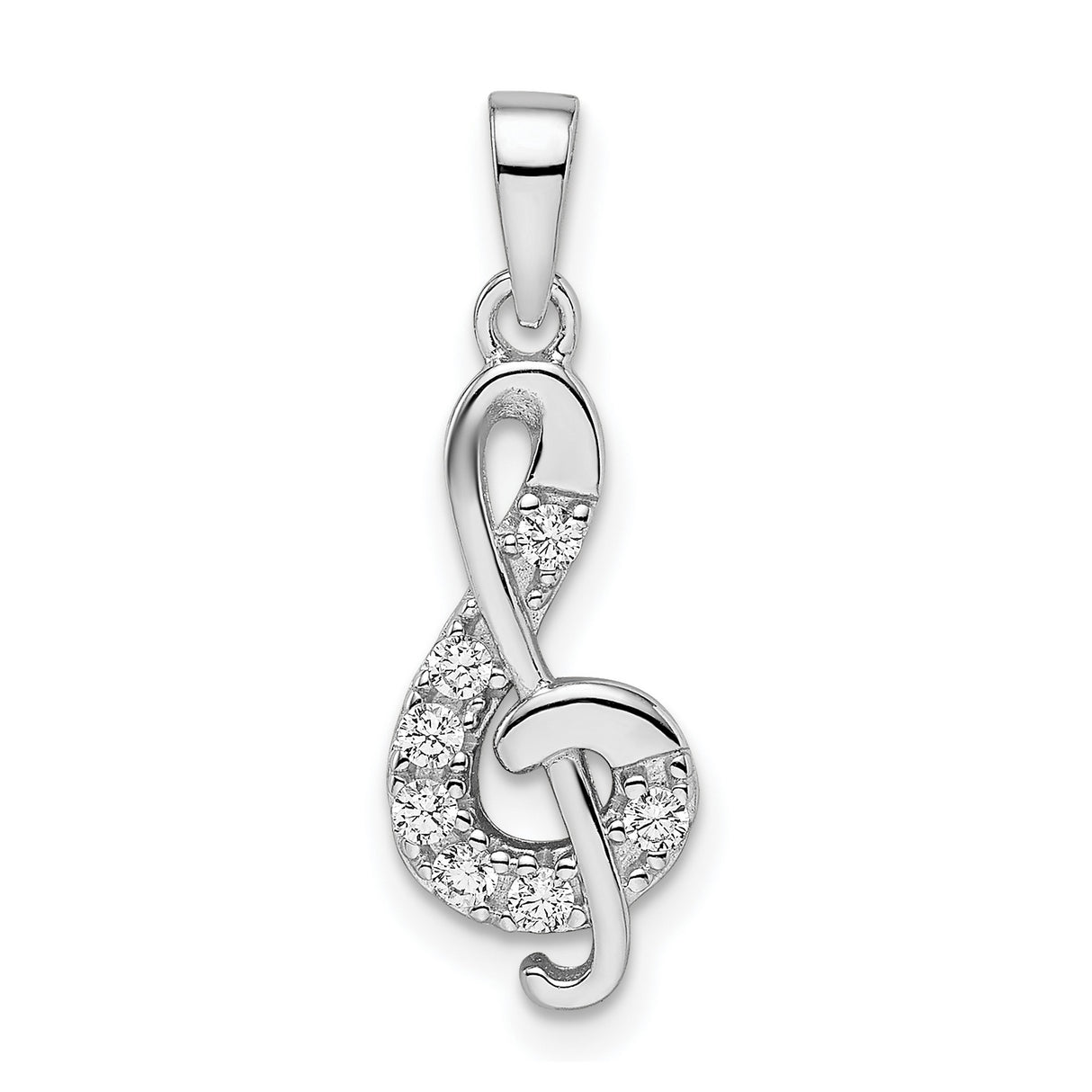 Sterling Silver Treble Clef Pendant with Cubic Zirconia Accents, Musical Note Jewelry