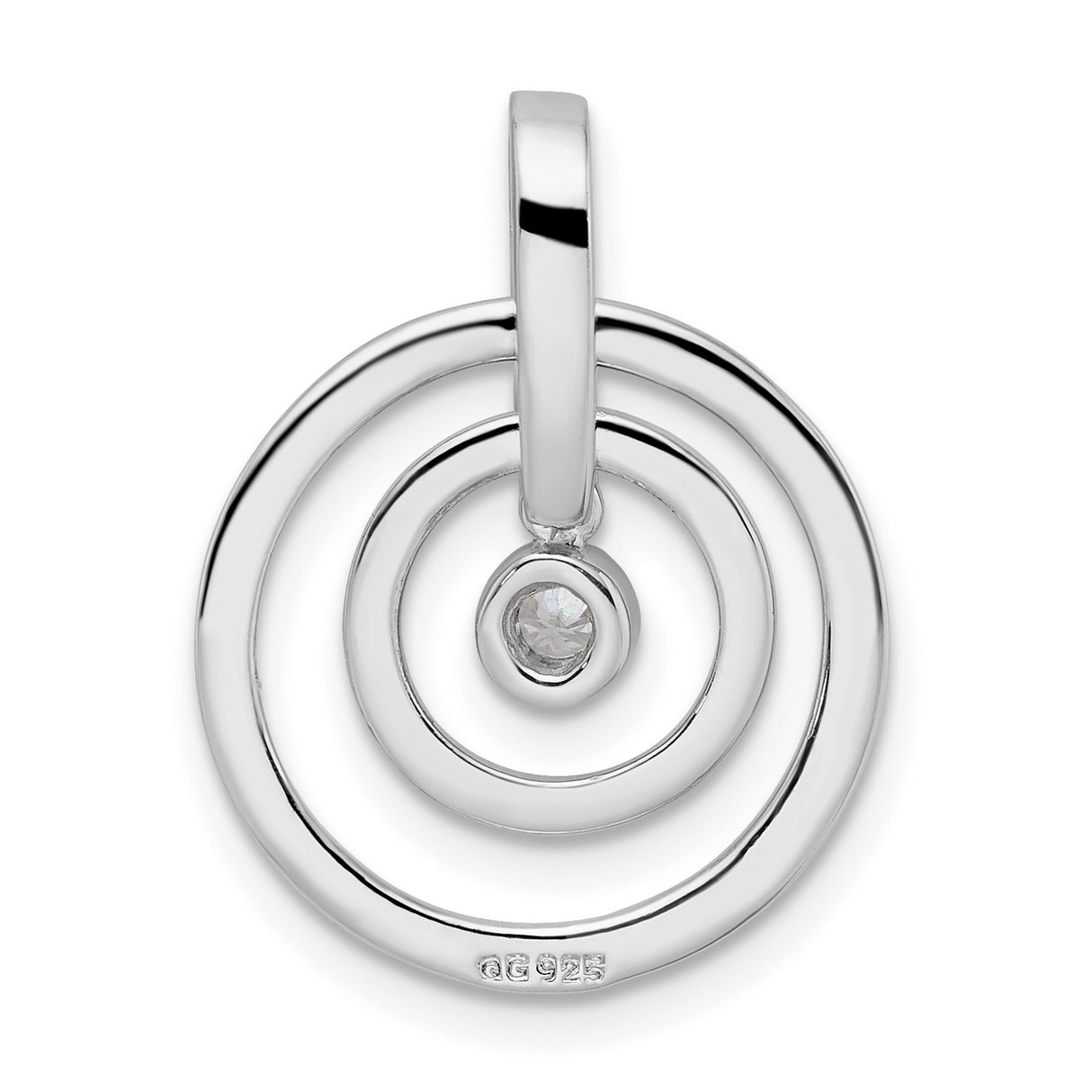 Sterling Silver Circle Pendant with Cubic Zirconia Center and Concentric Rings