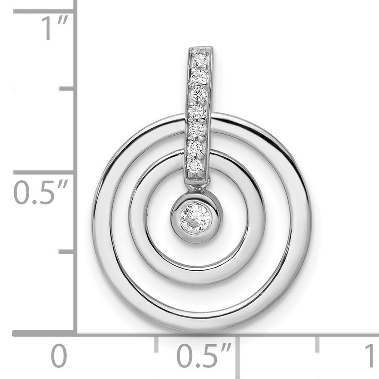 Sterling Silver Circle Pendant with Cubic Zirconia Center and Concentric Rings