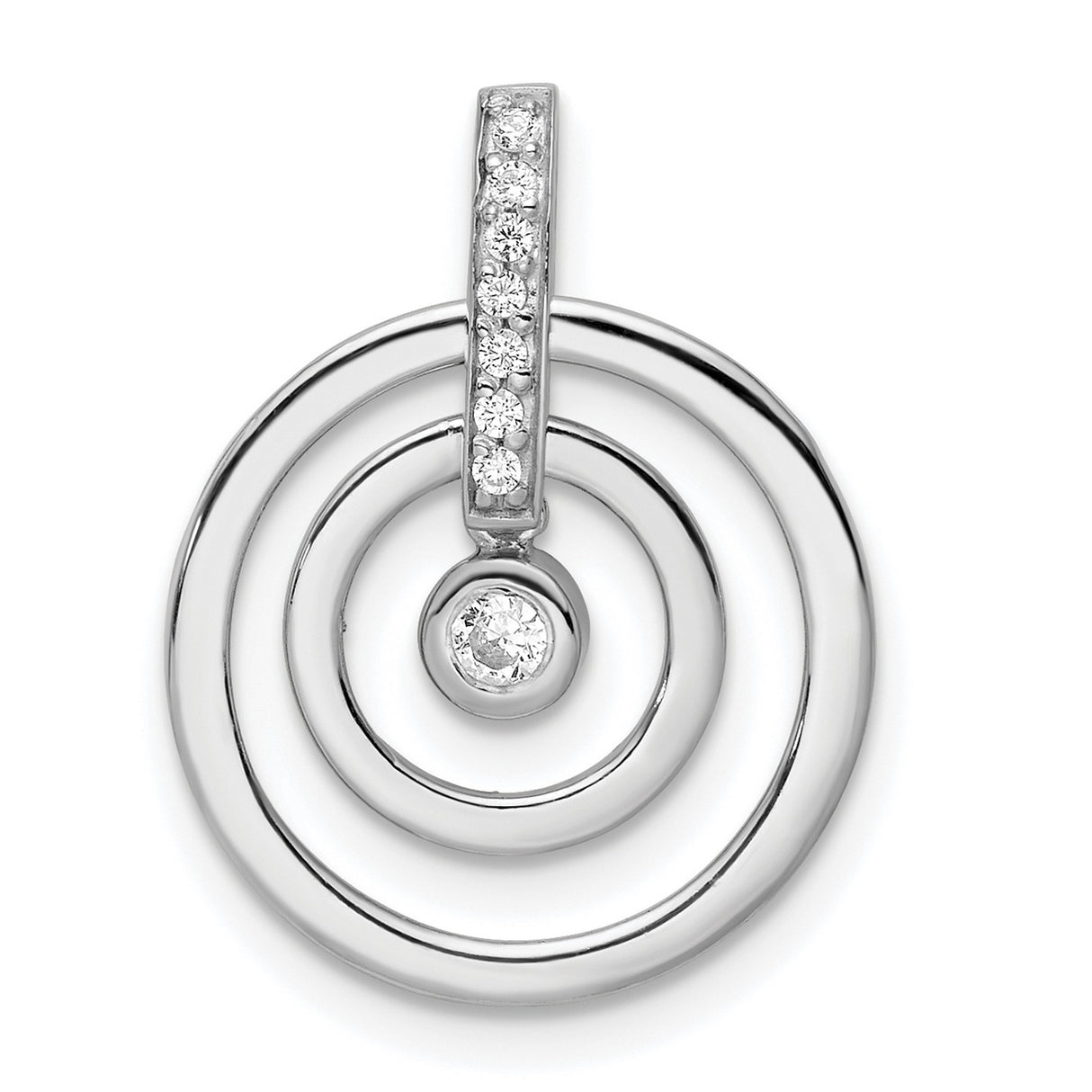 Sterling Silver Circle Pendant with Cubic Zirconia Center and Concentric Rings