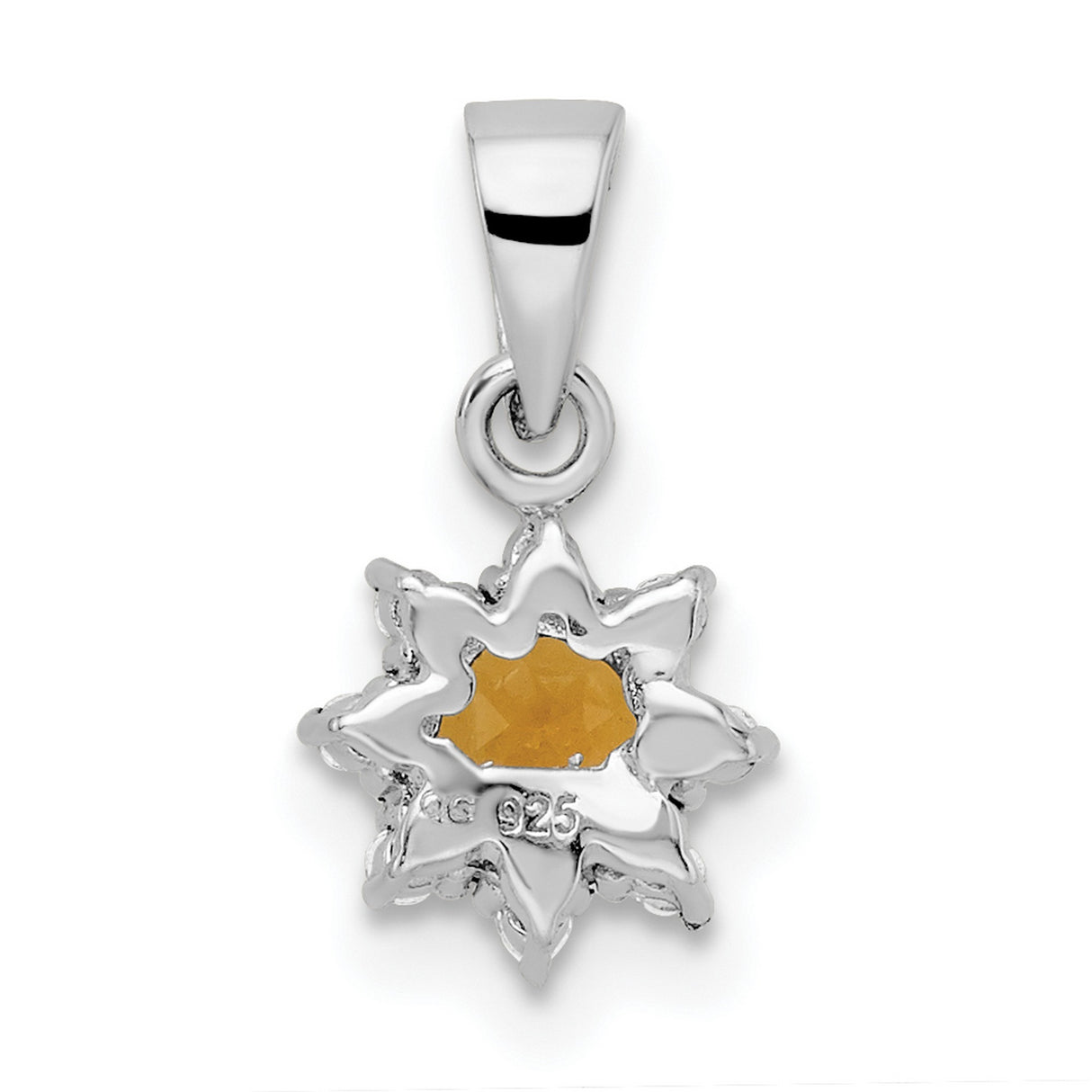 Sterling Silver Sunburst Pendant with Citrine Center and White Topaz Accents