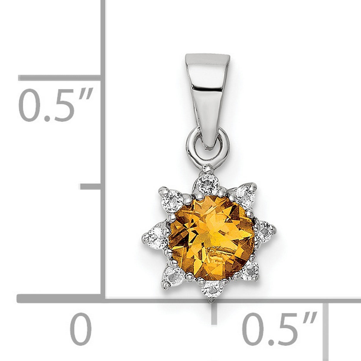 Sterling Silver Sunburst Pendant with Citrine Center and White Topaz Accents