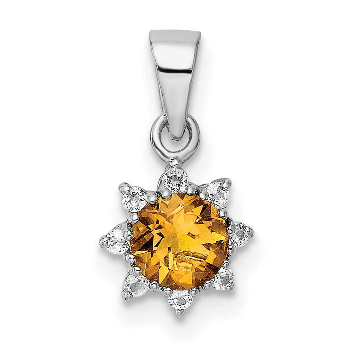 Sterling Silver Sunburst Pendant with Citrine Center and White Topaz Accents