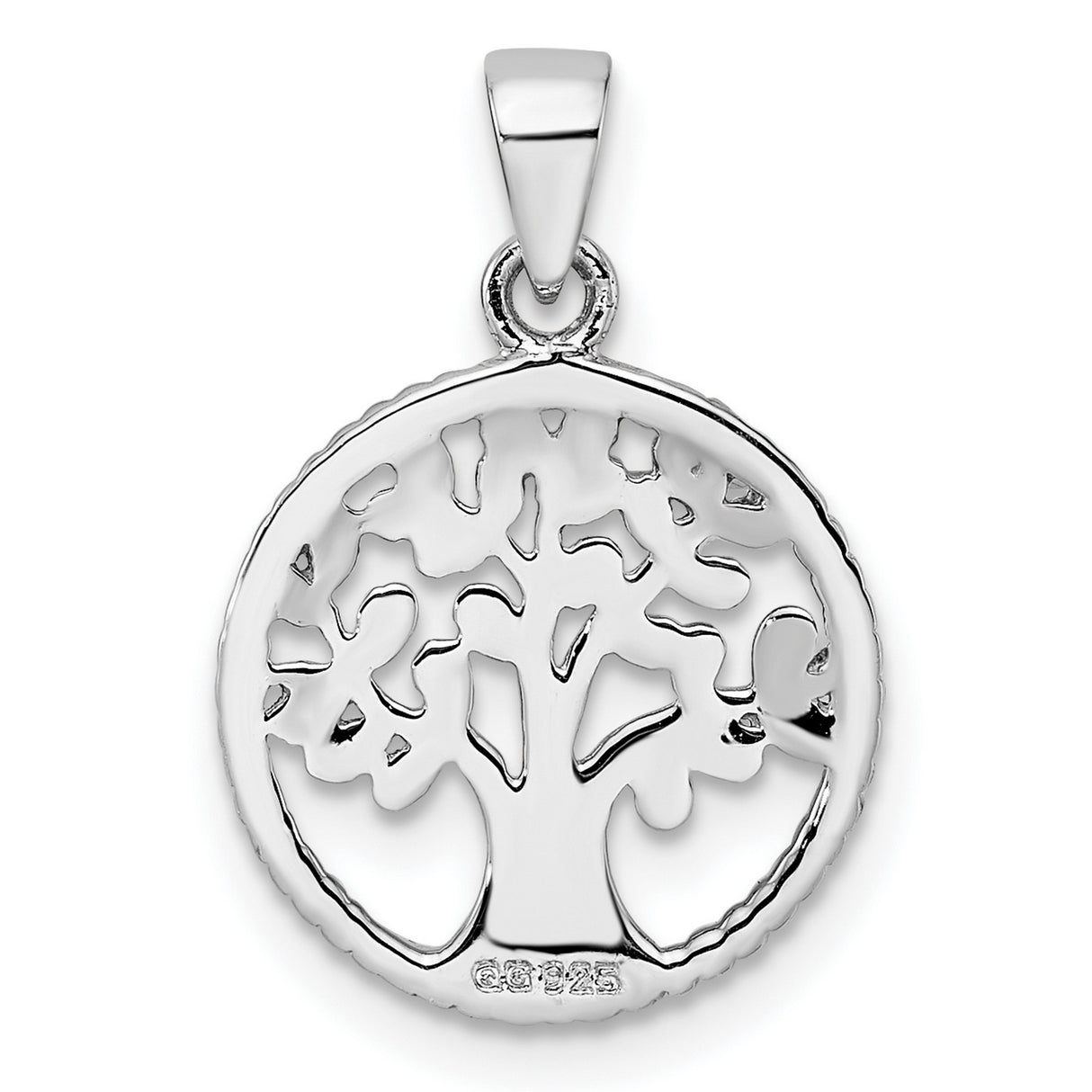 Sterling Silver Tree of Life Pendant with Openwork Design and Textured Border for Women