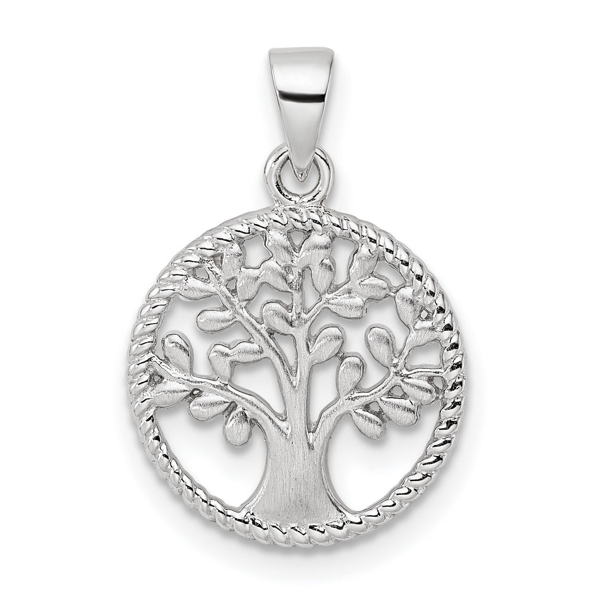 Sterling Silver Tree of Life Pendant with Openwork Design and Textured Border for Women