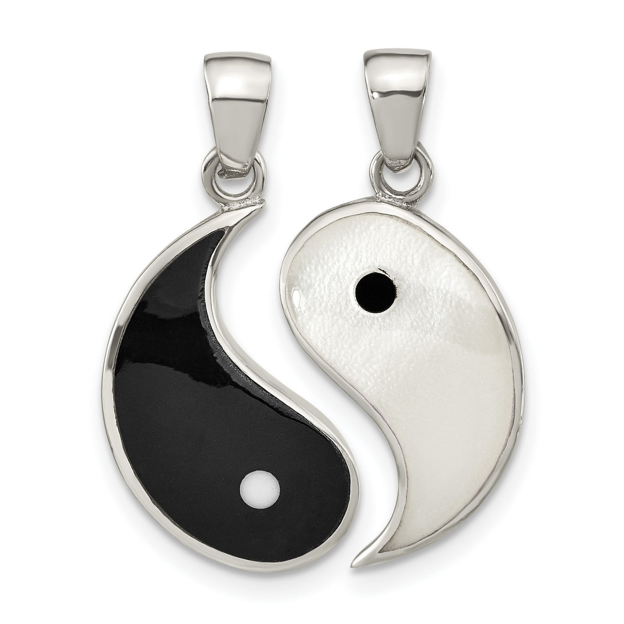 Sterling Silver Yin Yang Pendant with Resin and Mother of Pearl, Spiritual Symbol of Balance and Harmony