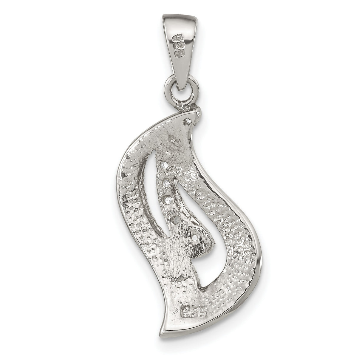 Sterling Silver Pendant with Cubic Zirconia, Abstract Flame Design, Greek Key Motif