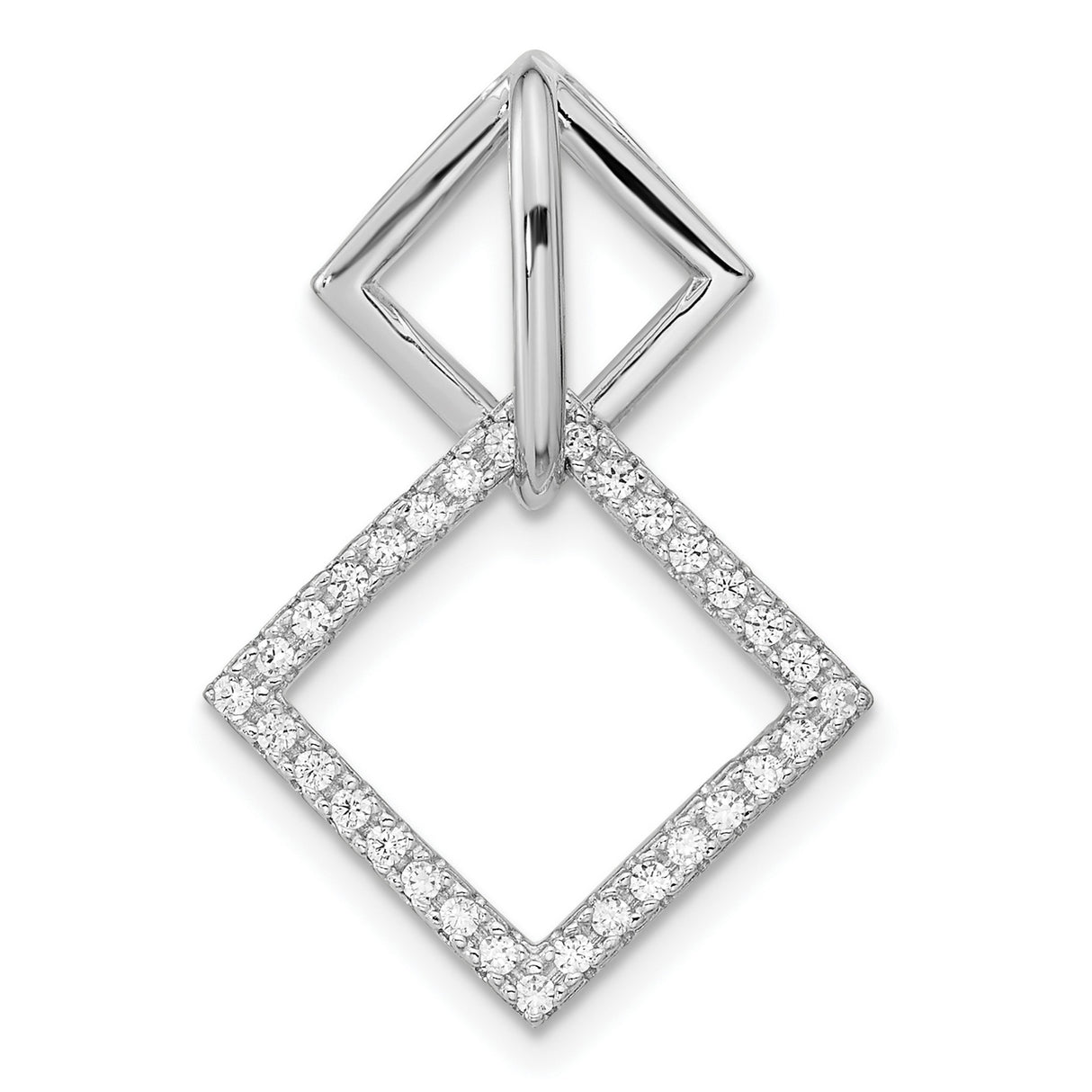 Sterling Silver Pendant with Cubic Zirconia, Geometric Interlocking Diamond Shapes, Modern Minimalist Style