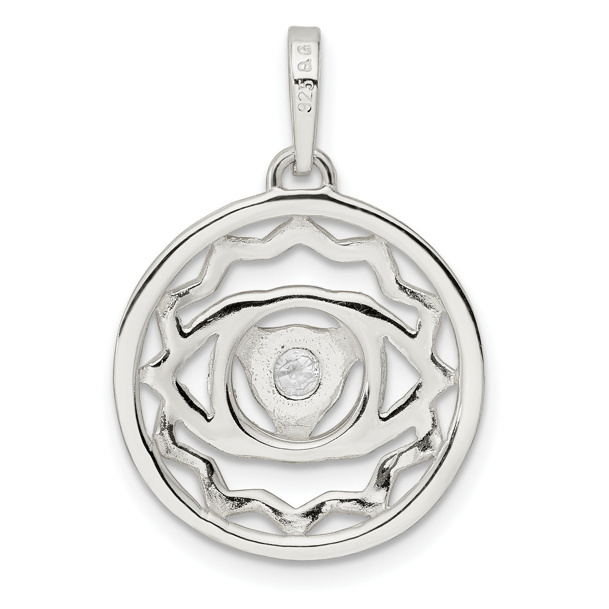 Sterling Silver Third Eye Chakra Pendant with Cubic Zirconia and Mandala Design