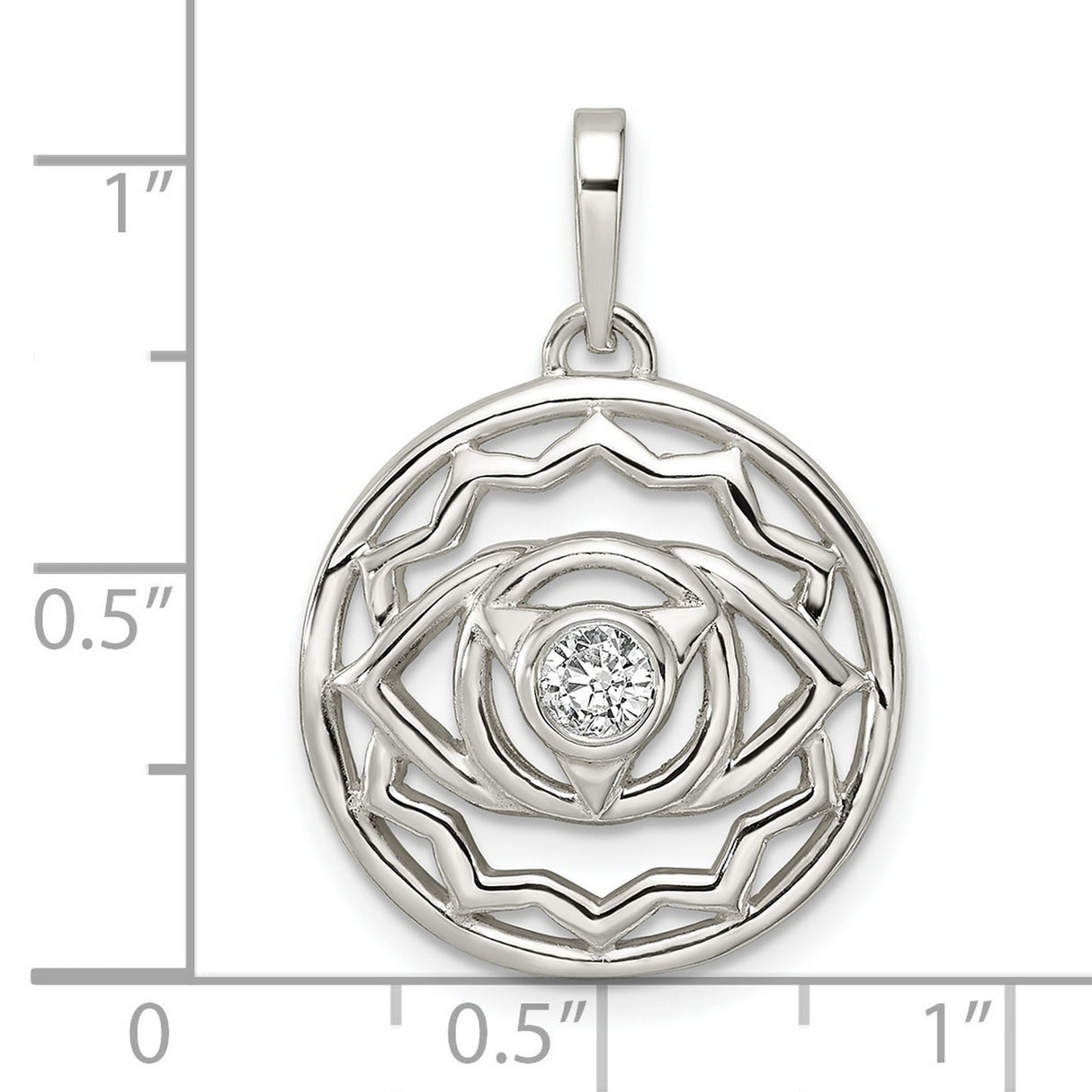 Sterling Silver Third Eye Chakra Pendant with Cubic Zirconia and Mandala Design