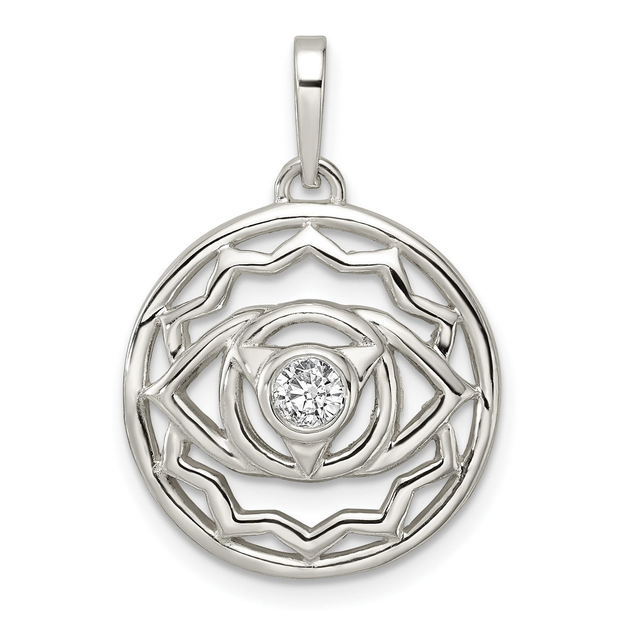 Sterling Silver Third Eye Chakra Pendant with Cubic Zirconia and Mandala Design