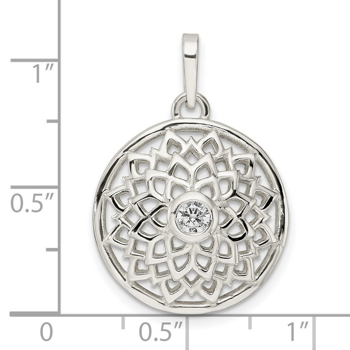 Sterling Silver Mandala Lotus Pendant with Cubic Zirconia, Spiritual Boho Chakra Jewelry