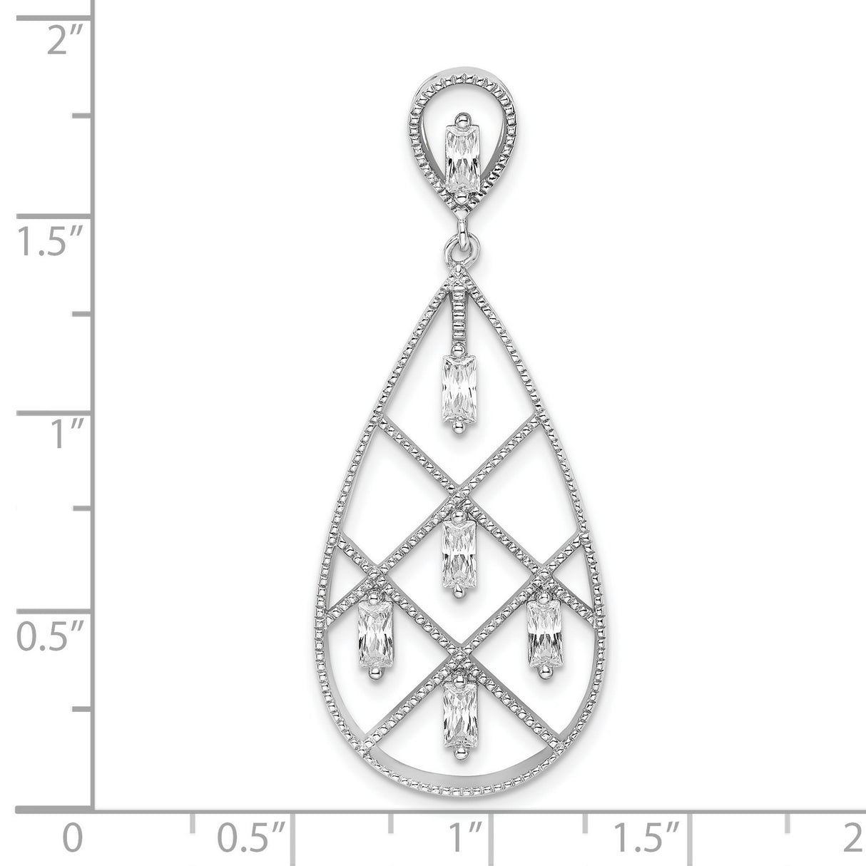 Sterling Silver Teardrop Dangle Earrings with Cubic Zirconia and Lattice Design