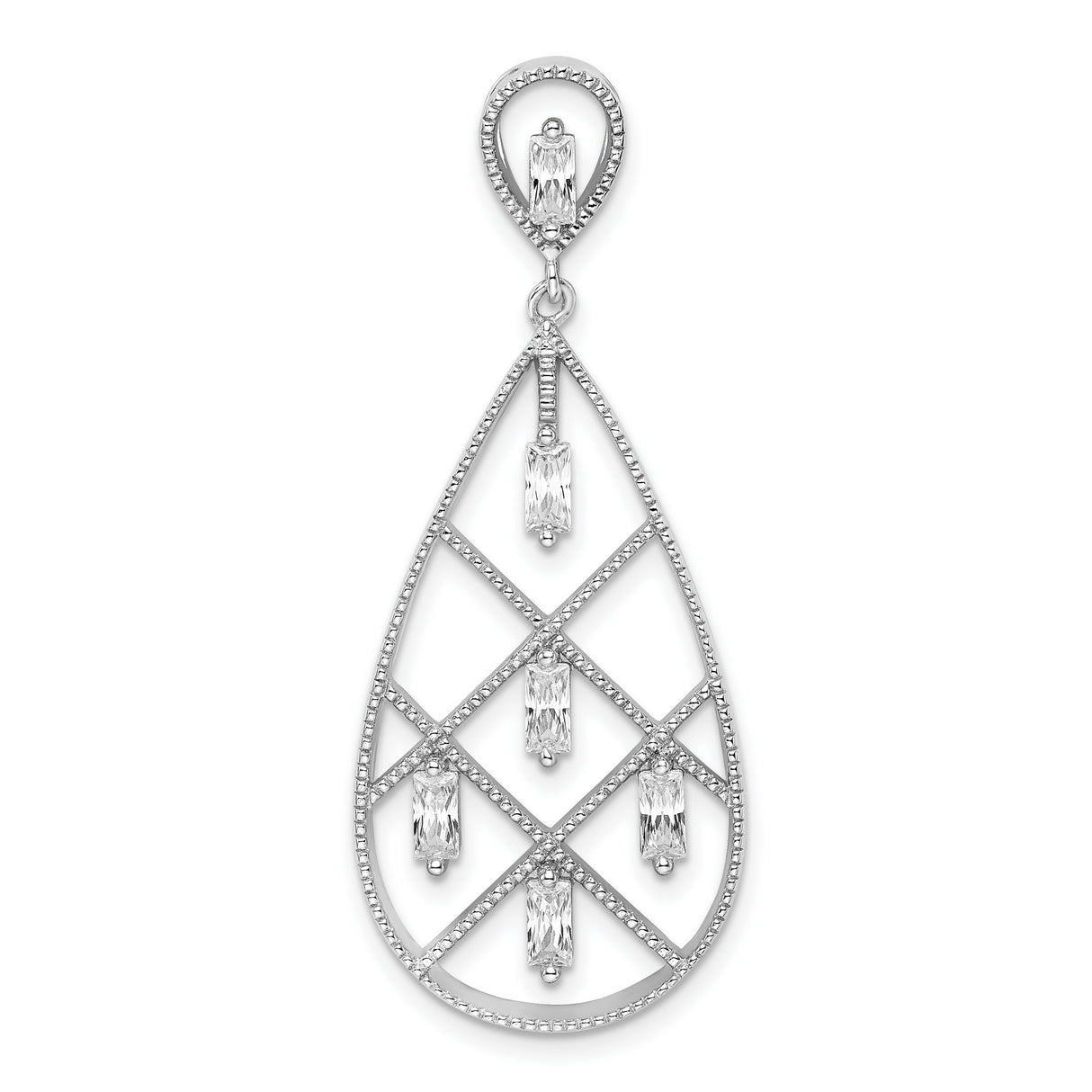 Sterling Silver Teardrop Dangle Earrings with Cubic Zirconia and Lattice Design