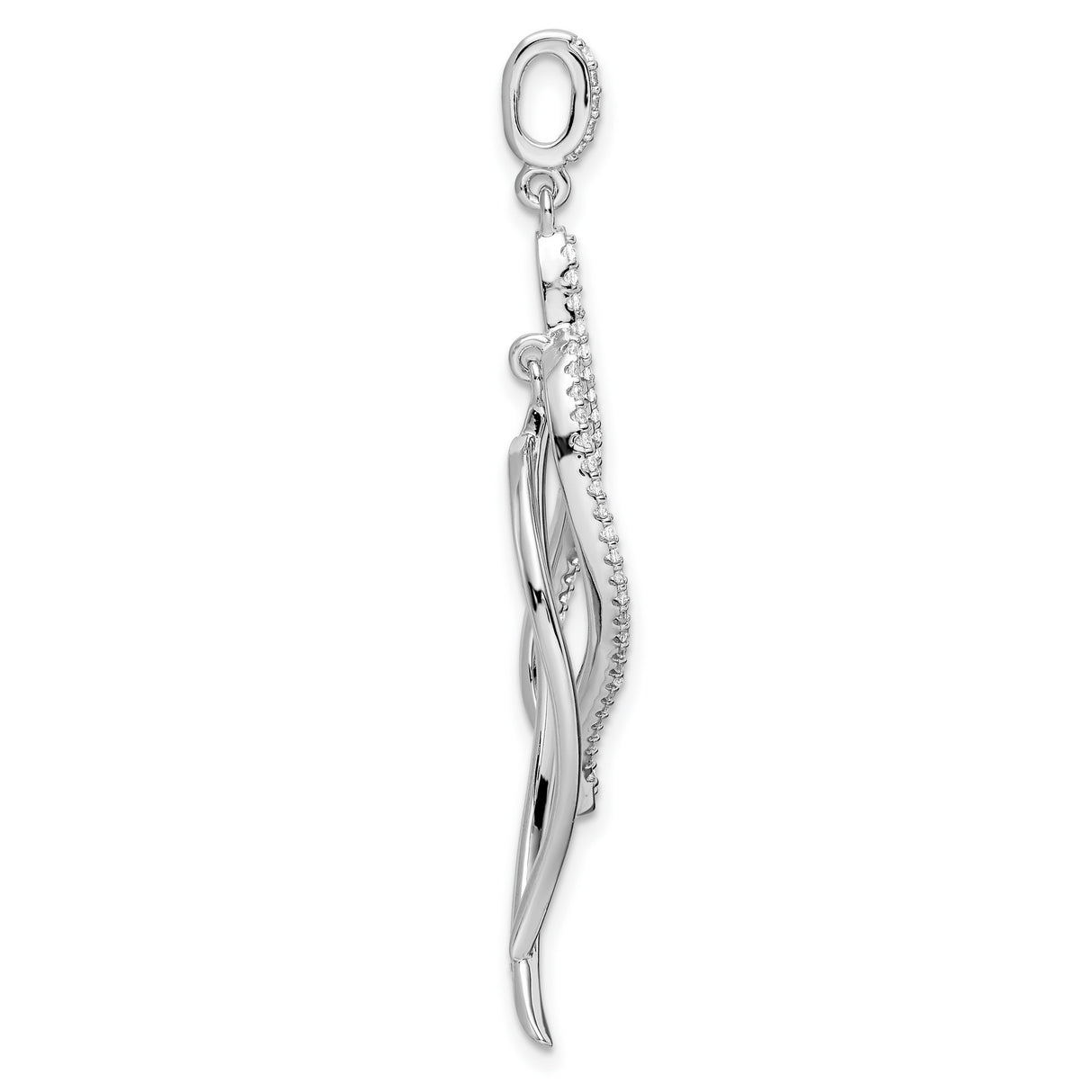Sterling Silver Leaf Pendant with Cubic Zirconia, Abstract Modern Organic Design