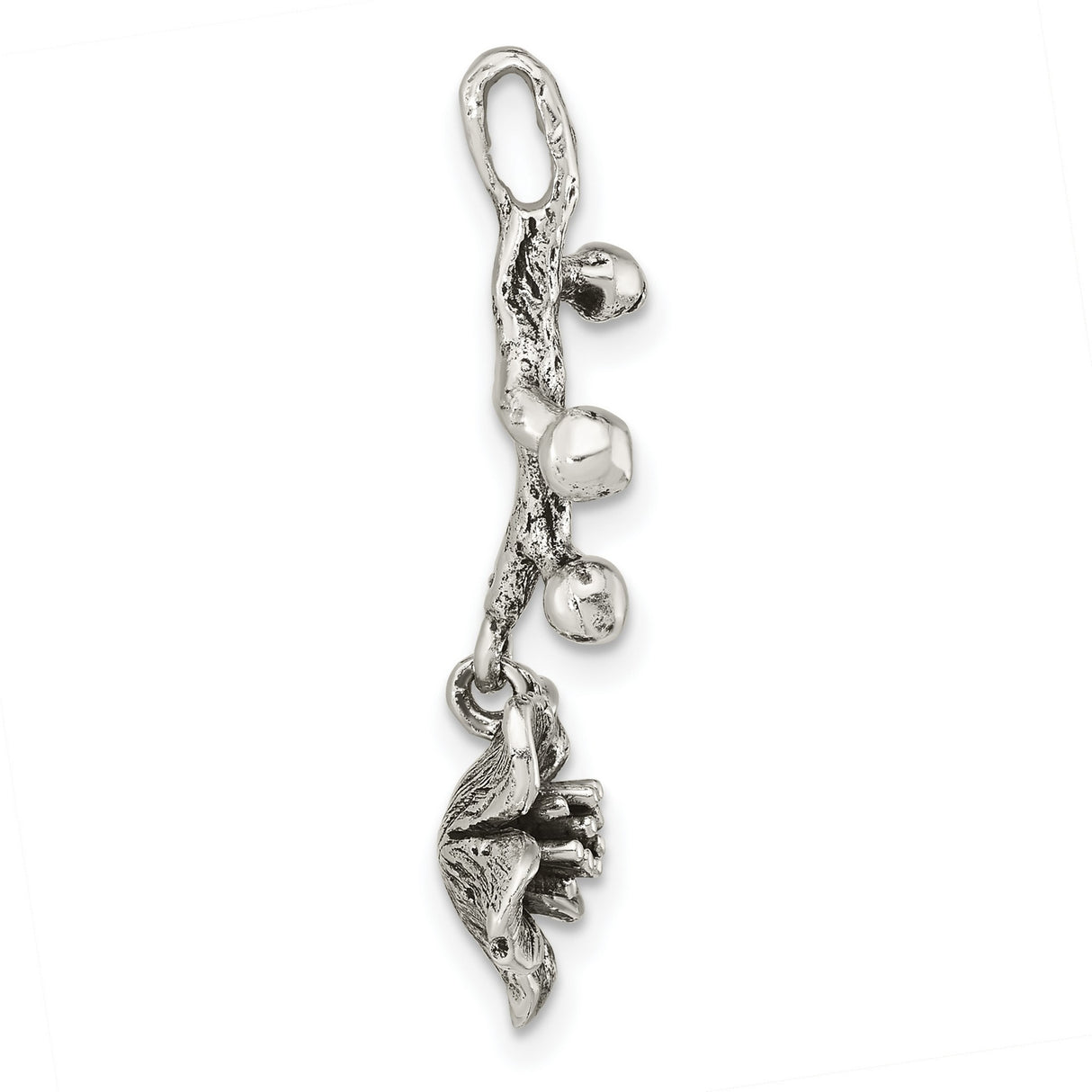 Sterling Silver Cherry Blossom Pendant with Textured Branch, Oxidized Floral Design