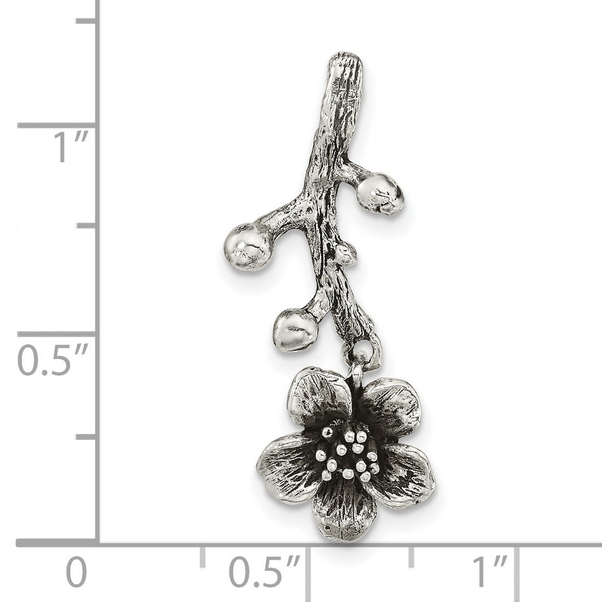 Sterling Silver Cherry Blossom Pendant with Textured Branch, Oxidized Floral Design