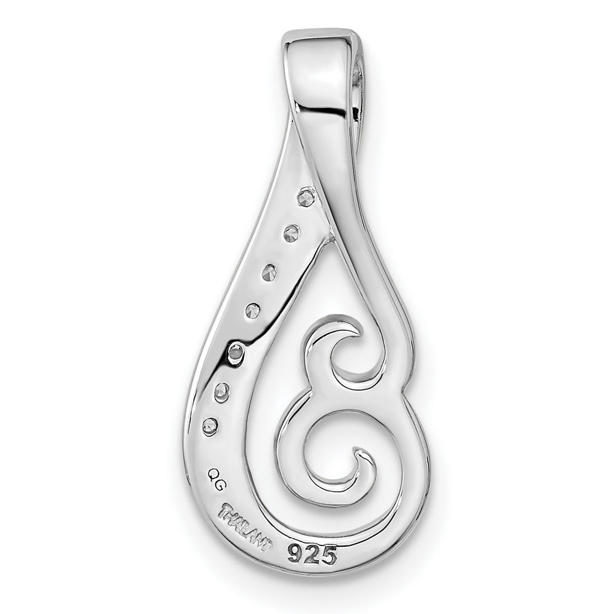 Sterling Silver Swirl Pendant with Teardrop Shape and Cubic Zirconia Accents