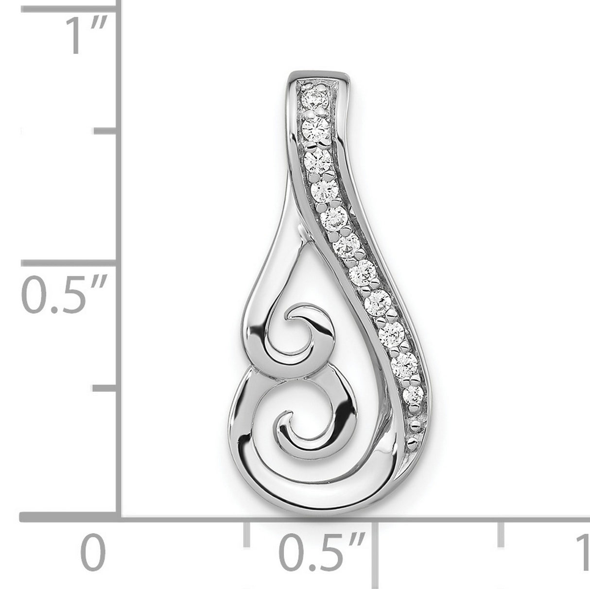 Sterling Silver Swirl Pendant with Teardrop Shape and Cubic Zirconia Accents