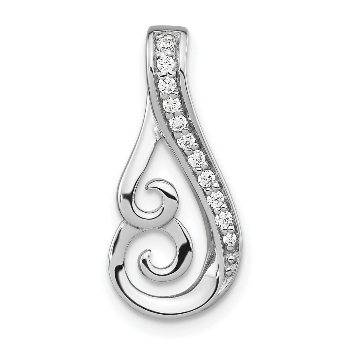Sterling Silver Swirl Pendant with Teardrop Shape and Cubic Zirconia Accents