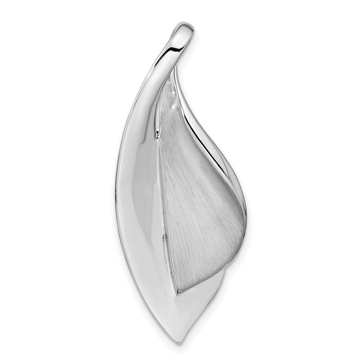 Sterling Silver Leaf Pendant with Brushed and Polished Finish, Modern Organic Design for Women
