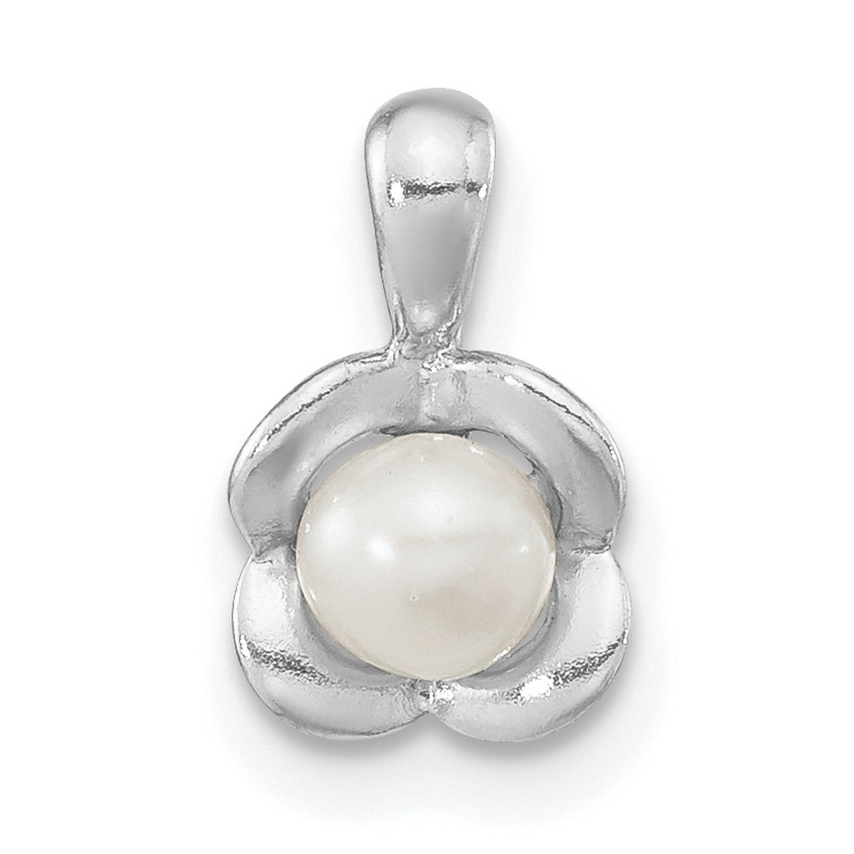 Sterling Silver Pendant with Round White Pearl, Floral Design for Women
