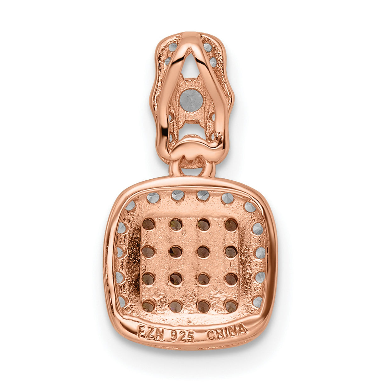 Sterling Silver Pendant with Cushion Cut White and Brown Cubic Zirconia, Modern Designer Style