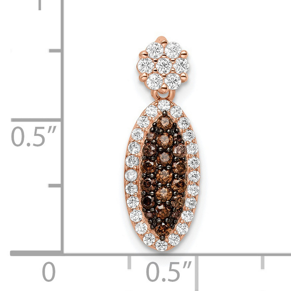 Sterling Silver Pendant with White and Brown Cubic Zirconia, Marquise Cluster Design