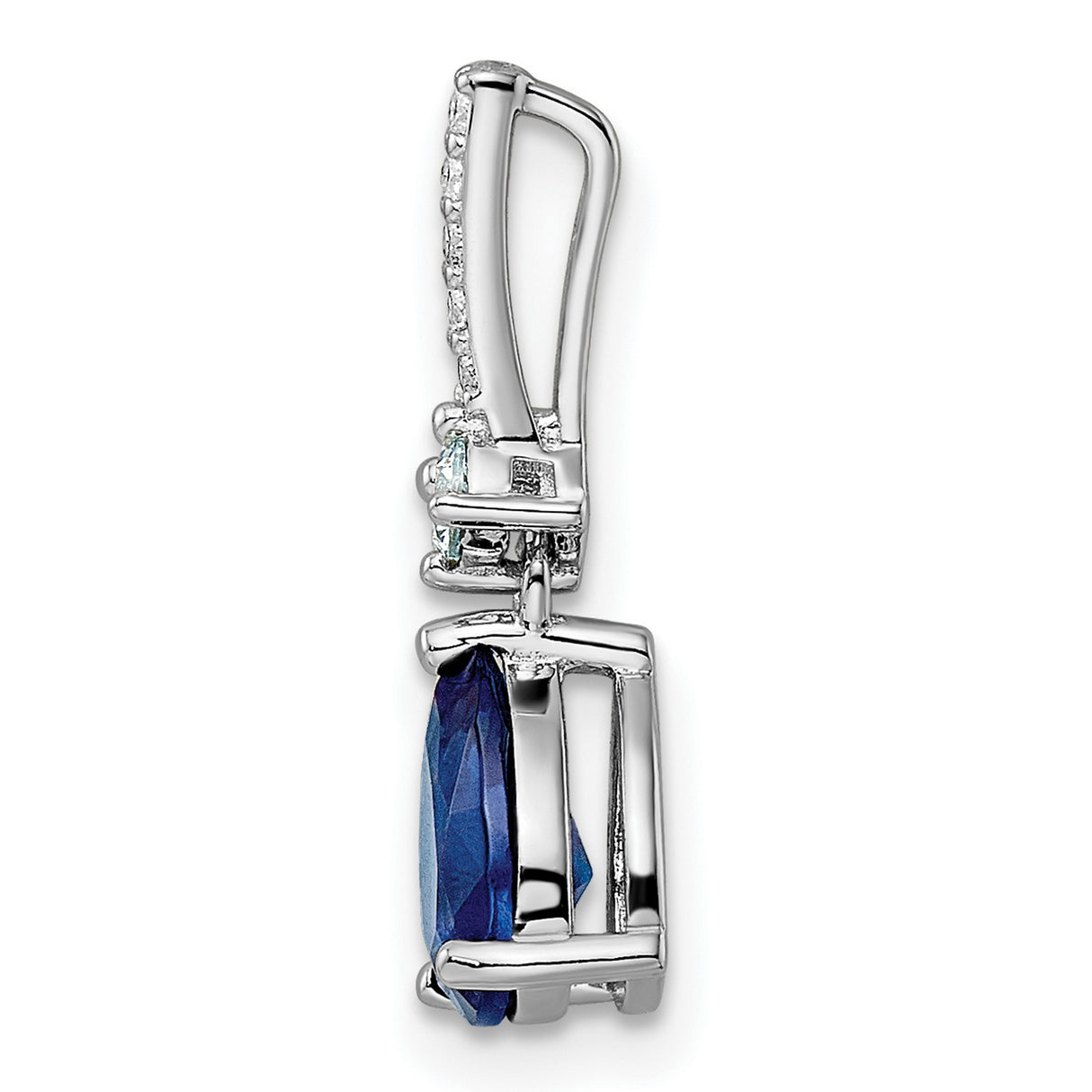 Sterling Silver Drop Pendant with Pear Shaped Blue Glass and Cubic Zirconia Accents