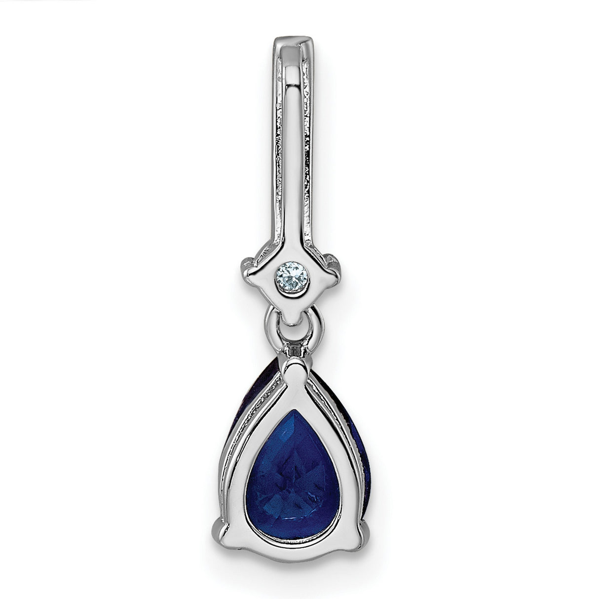 Sterling Silver Drop Pendant with Pear Shaped Blue Glass and Cubic Zirconia Accents