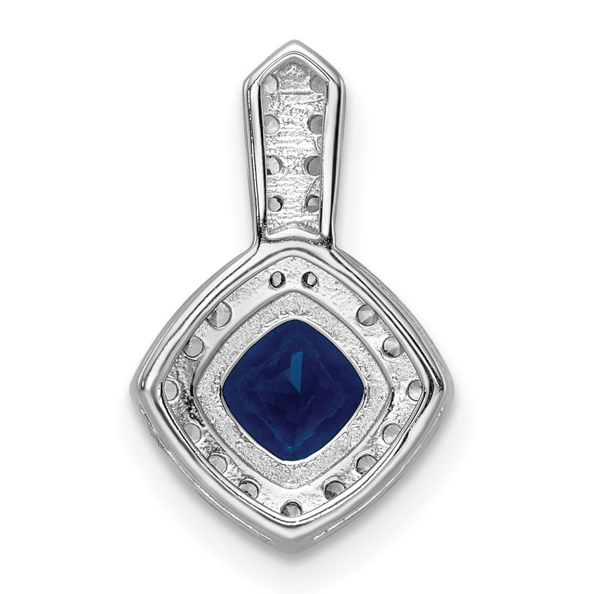 Sterling Silver Pendant with Cushion Cut Deep Blue Gemstone and Halo Design
