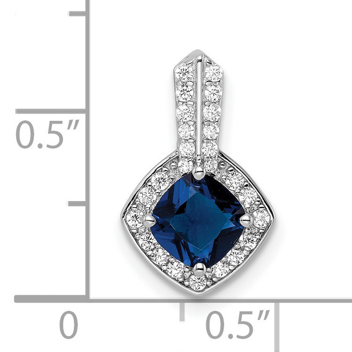 Sterling Silver Pendant with Cushion Cut Deep Blue Gemstone and Halo Design