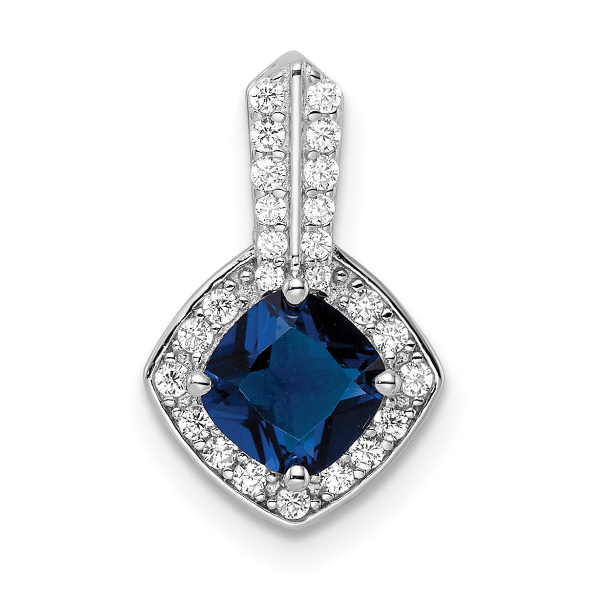 Sterling Silver Pendant with Cushion Cut Deep Blue Gemstone and Halo Design