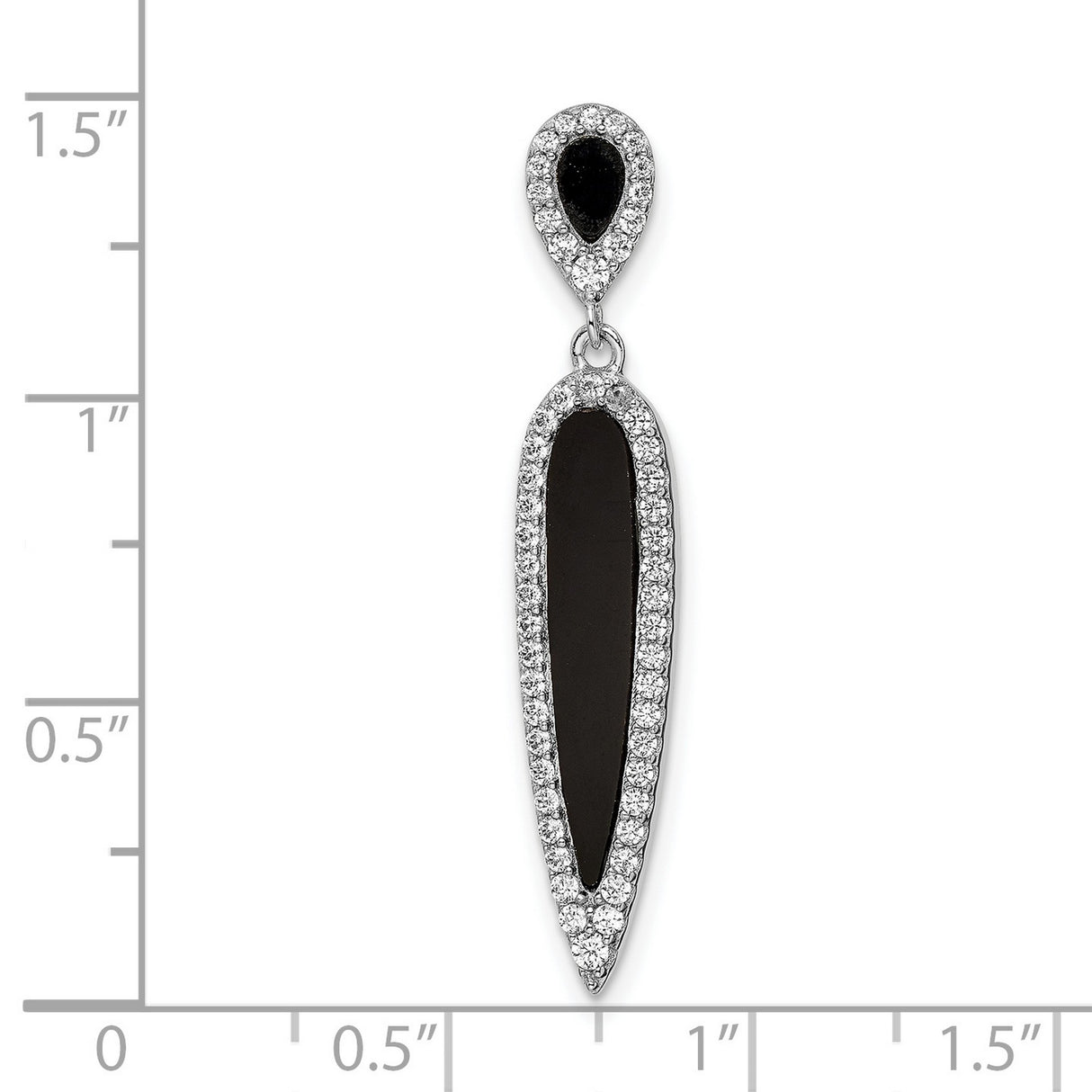 Sterling Silver Drop Earrings with Cubic Zirconia and Black Agate Teardrop Marquise Design