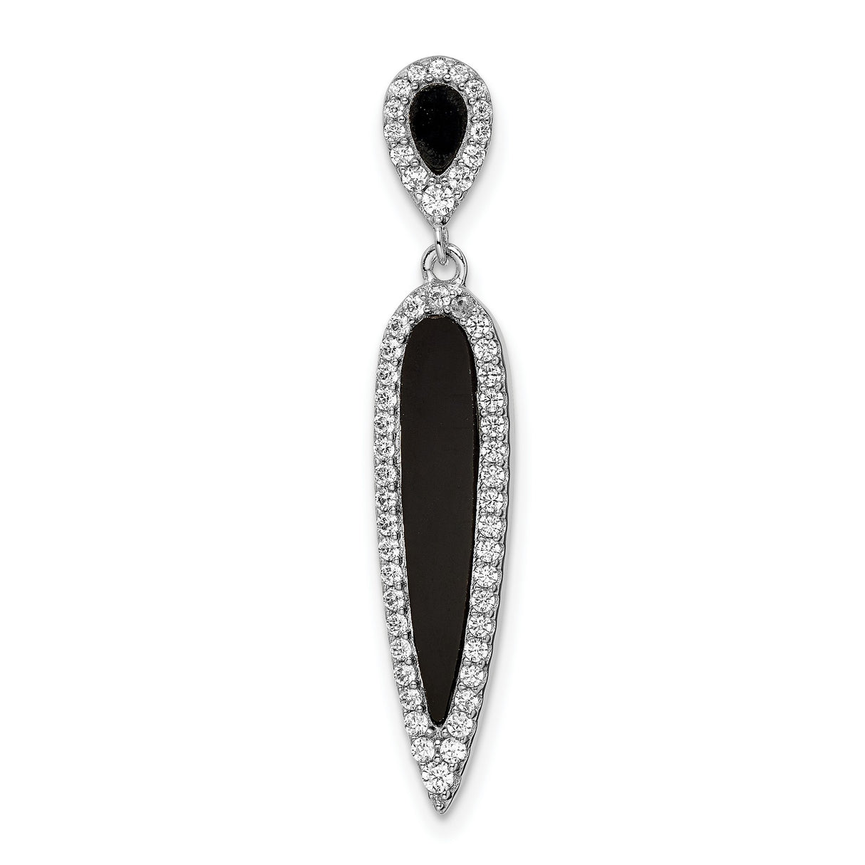 Sterling Silver Drop Earrings with Cubic Zirconia and Black Agate Teardrop Marquise Design