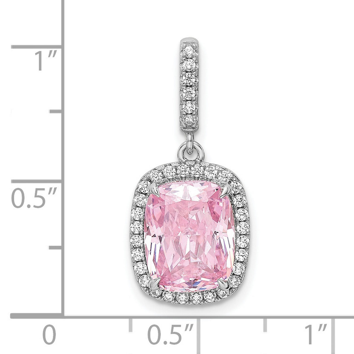 Sterling Silver Pendant with Pink Cushion Cut Cubic Zirconia and Halo Design
