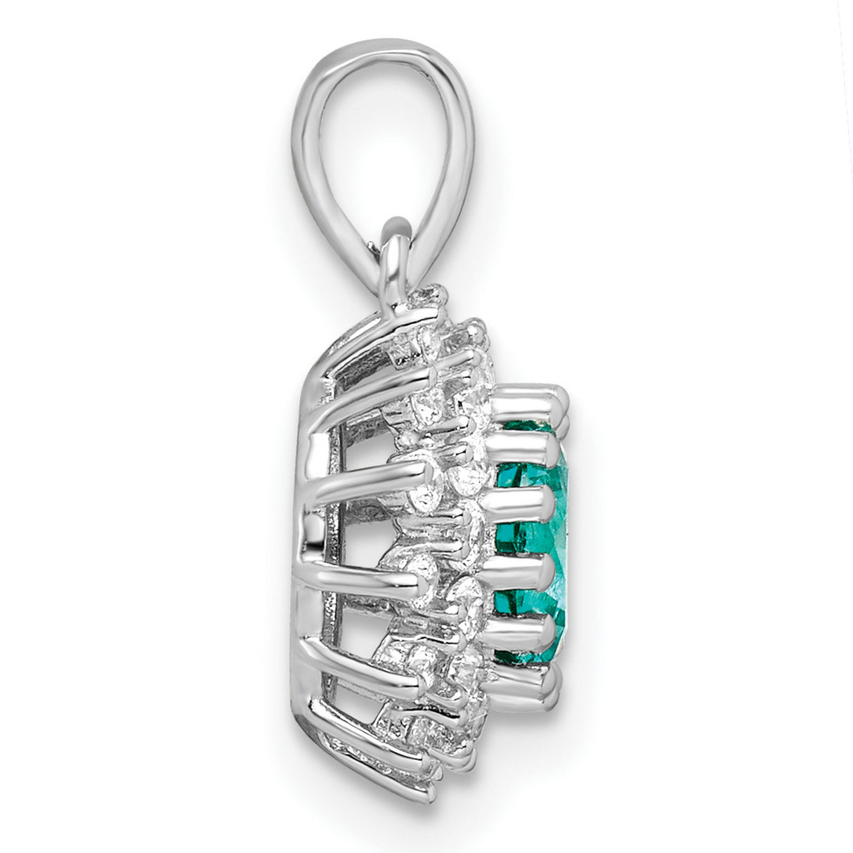 Sterling Silver Pendant with Teal Cubic Zirconia and Clear Halo Sunburst Design