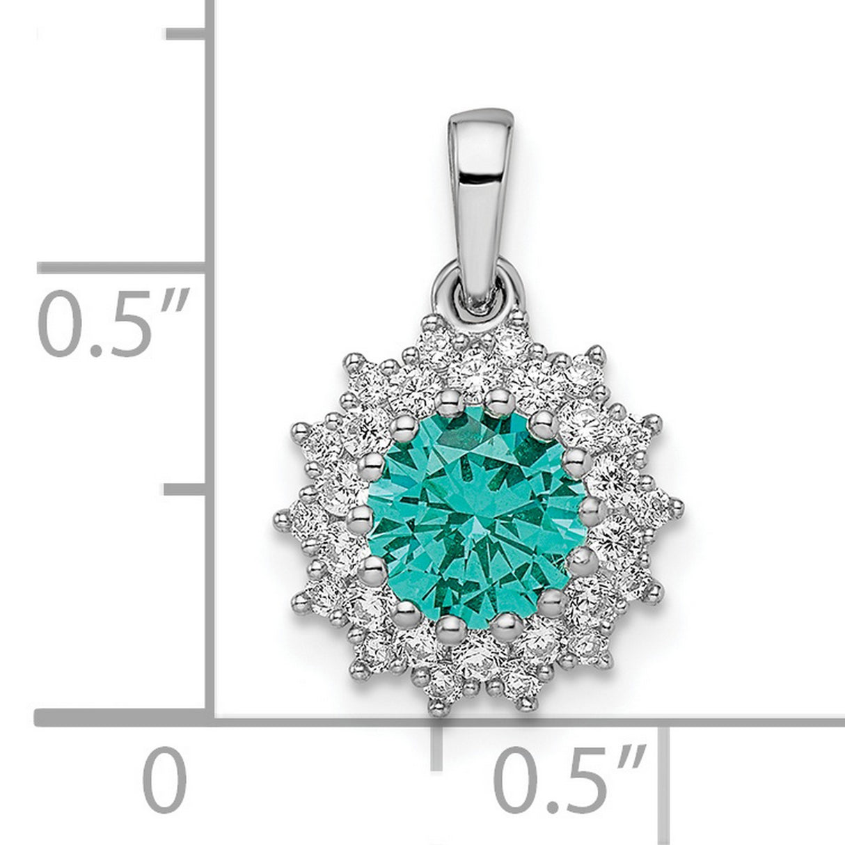 Sterling Silver Pendant with Teal Cubic Zirconia and Clear Halo Sunburst Design
