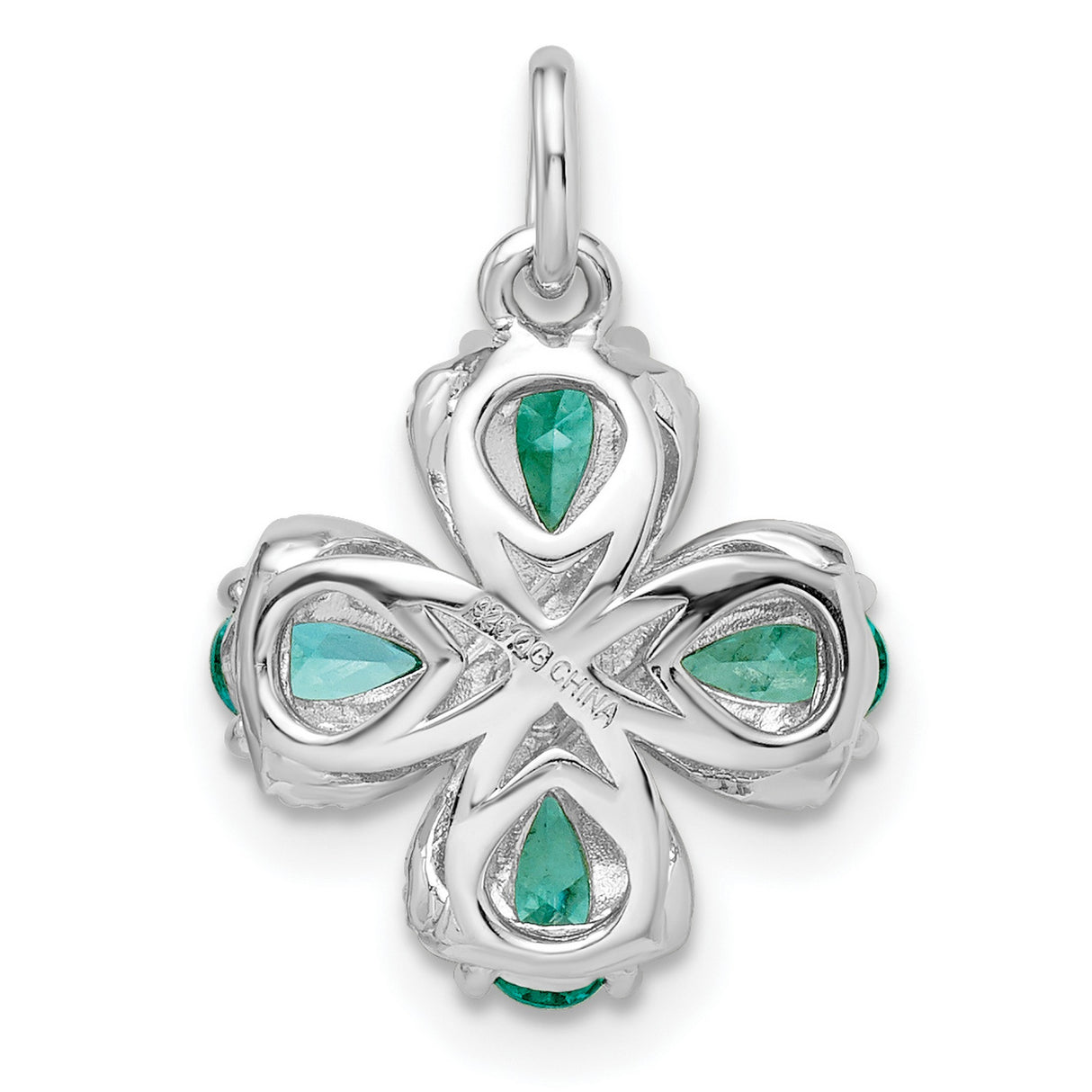 Sterling Silver Four-Leaf Clover Pendant with Green Gemstones and Cubic Zirconia Accents