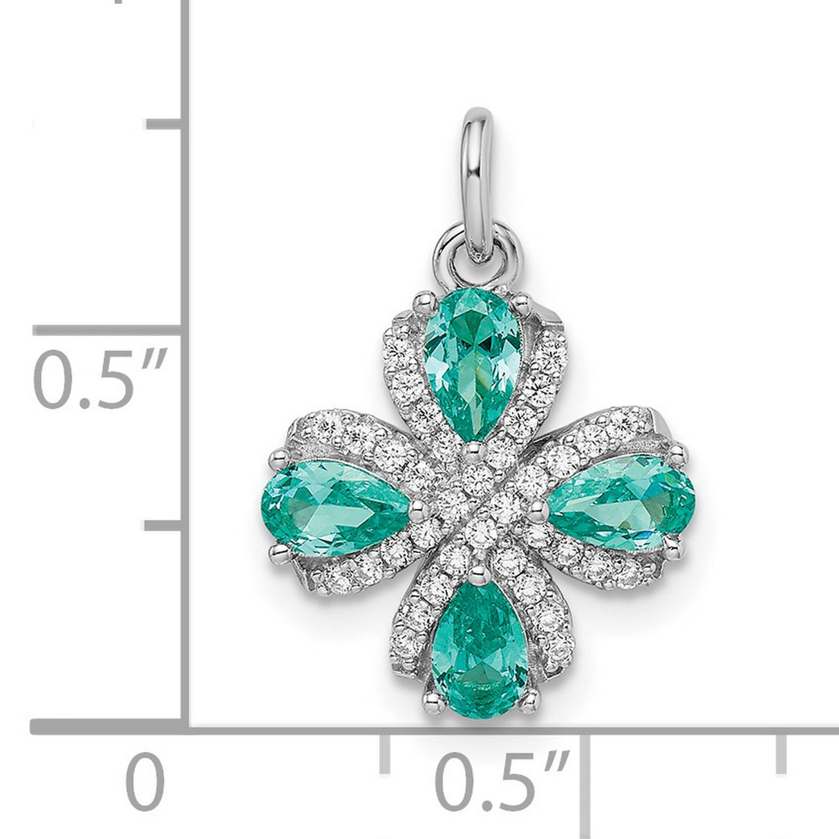 Sterling Silver Four-Leaf Clover Pendant with Green Gemstones and Cubic Zirconia Accents