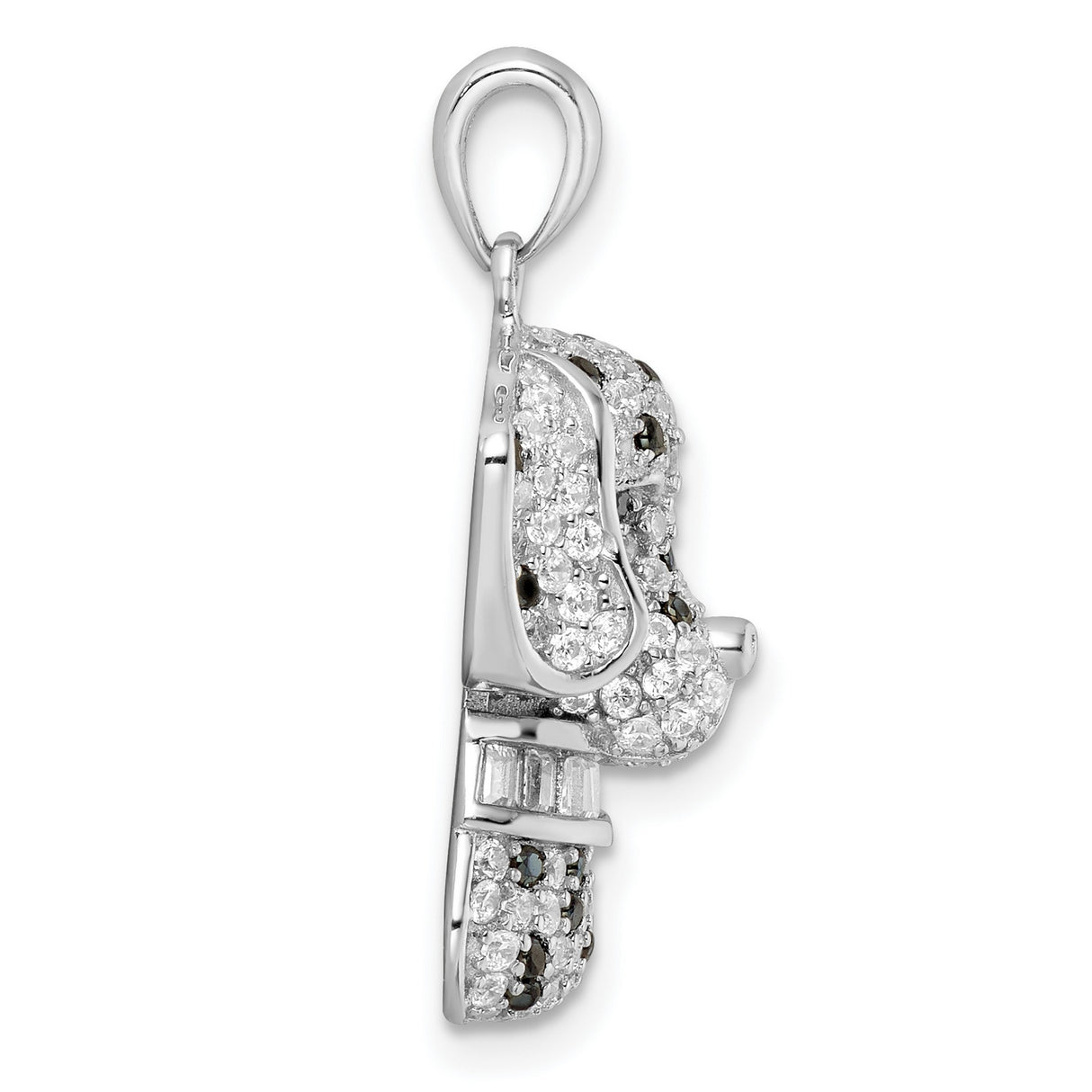Sterling Silver Dalmatian Dog Pendant with Clear and Black Cubic Zirconia, Pet Charm for Women