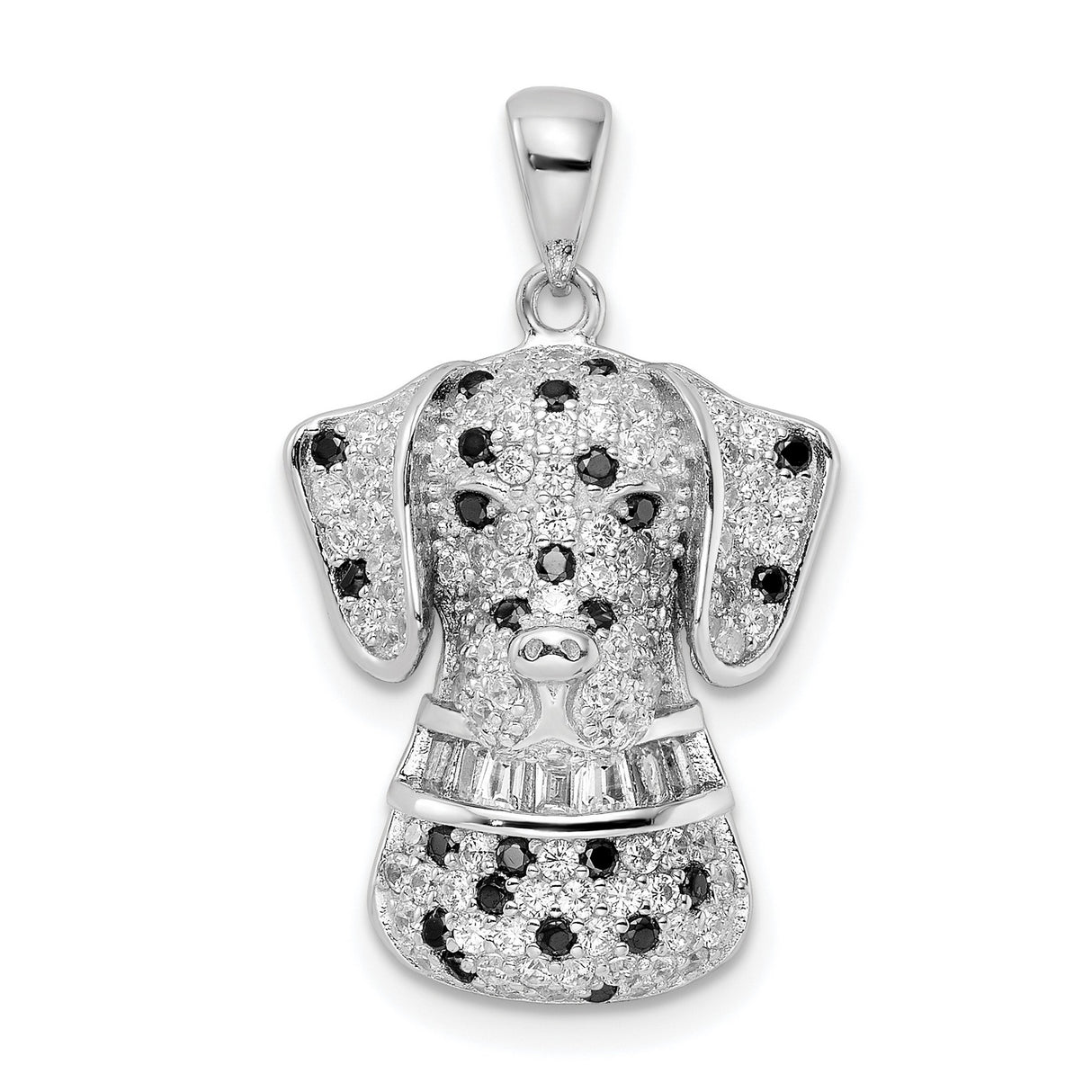 Sterling Silver Dalmatian Dog Pendant with Clear and Black Cubic Zirconia, Pet Charm for Women