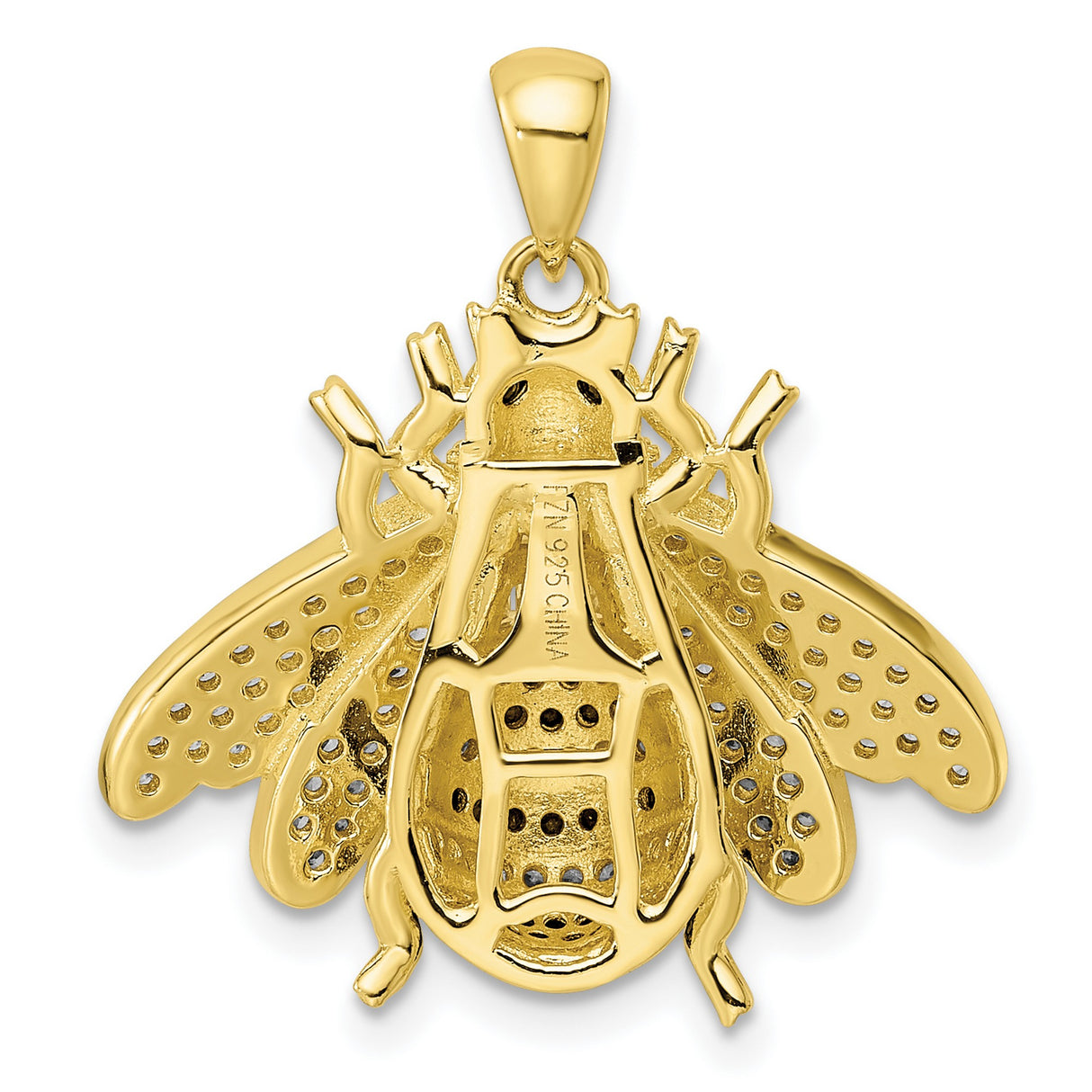 Sterling Silver Bee Pendant with Cubic Zirconia, Gold-Plated Detailing, Nature and Prosperity Theme
