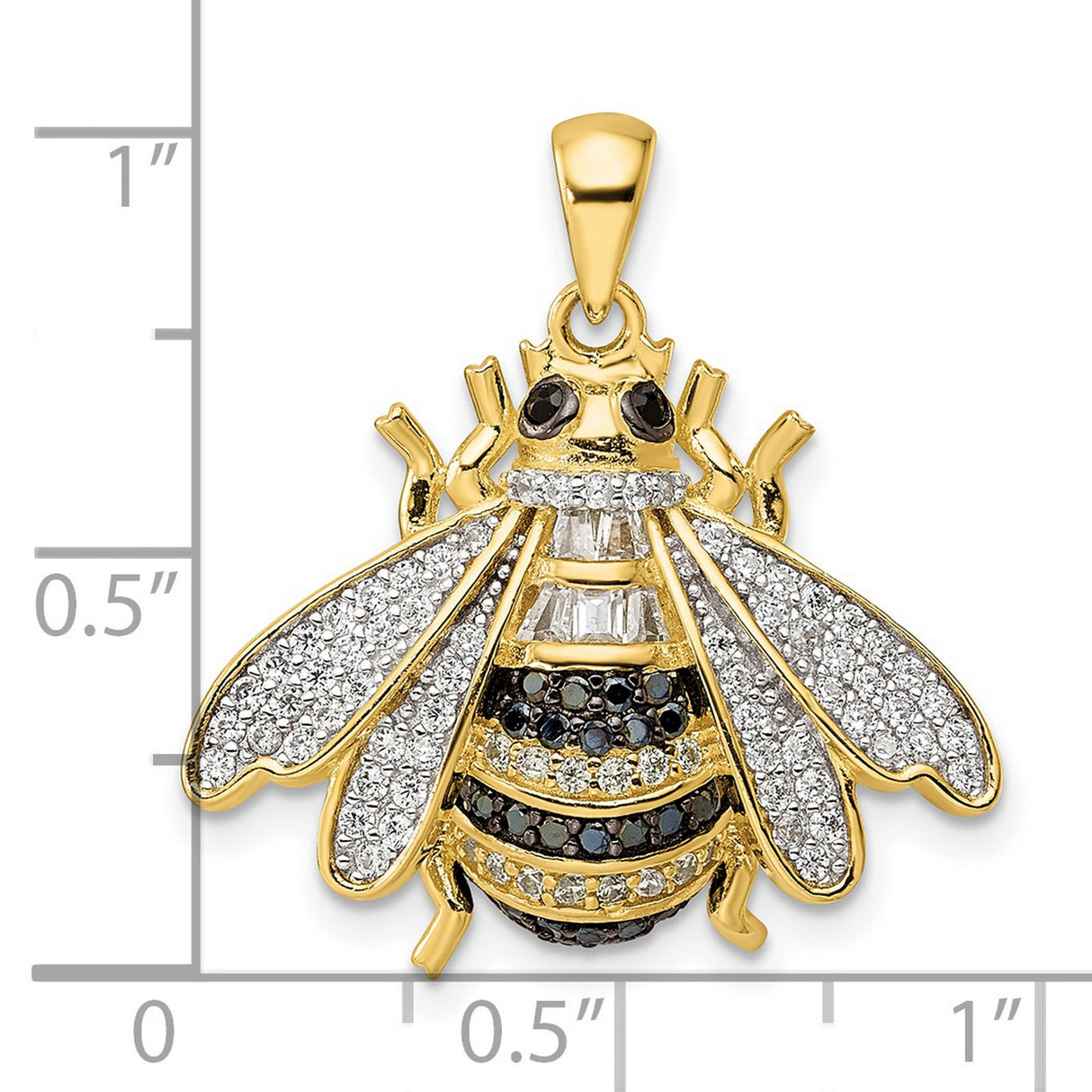 Sterling Silver Bee Pendant with Cubic Zirconia, Gold-Plated Detailing, Nature and Prosperity Theme