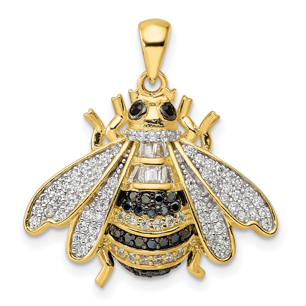Sterling Silver Bee Pendant with Cubic Zirconia, Gold-Plated Detailing, Nature and Prosperity Theme