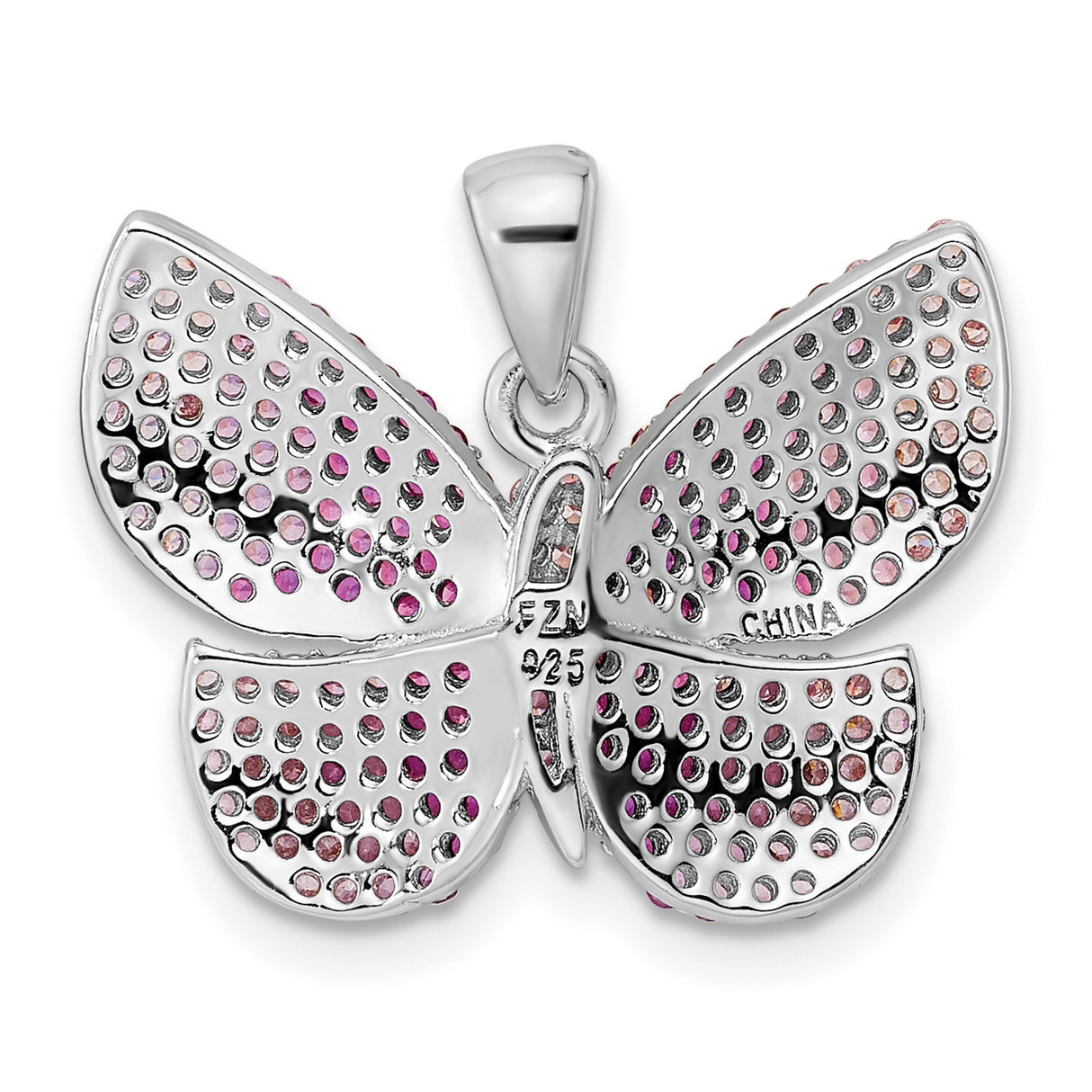 Sterling Silver Butterfly Pendant with Pink and White Cubic Zirconia, Gradient Design
